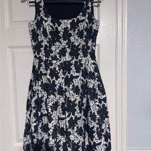 Neiman Marcus Black and White Floral Midi Dress